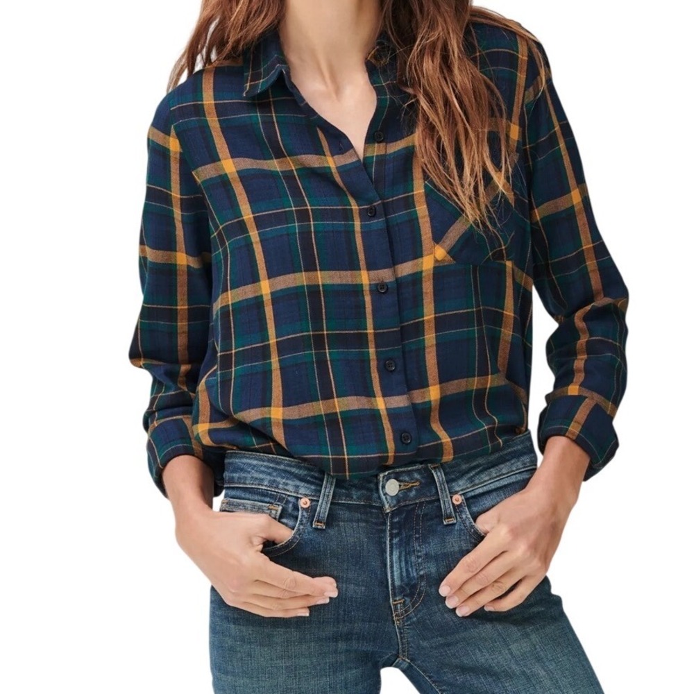 Lucky Brand Classic Plaid Flannel Shirt Navy Blue Dark Green Lumberjack Medium